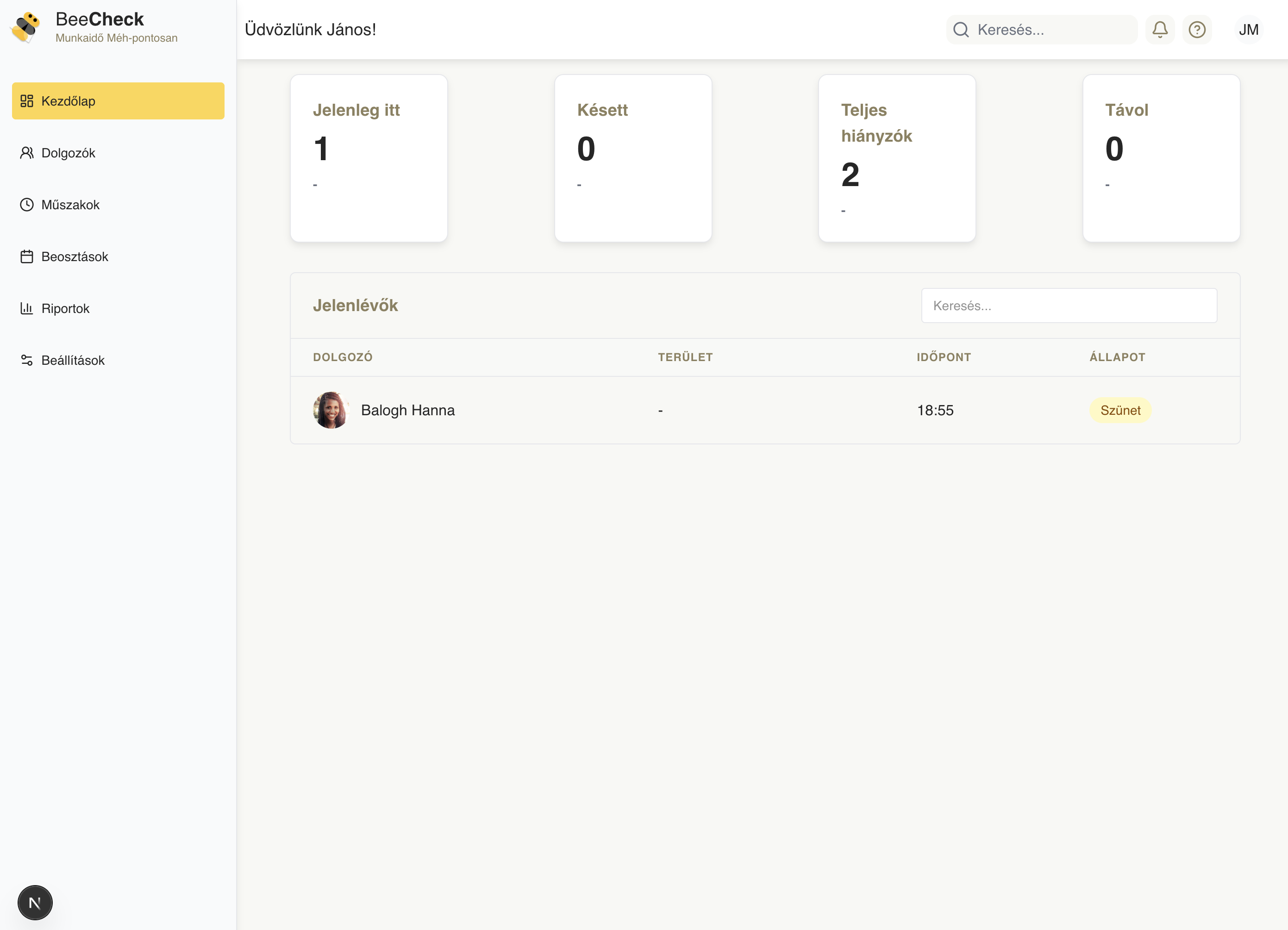 Munkaidő-kezelő dashboard